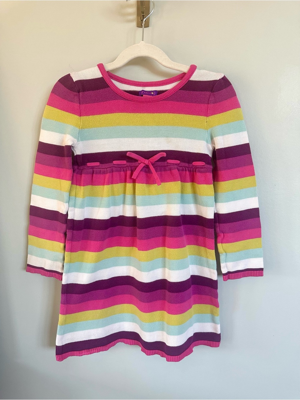 Greendog Girls Size 6 Rainbow Stripe Knit Sweater Dress Long Sleeve Cotton Y2K